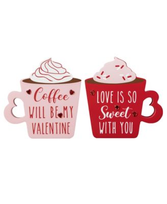 Wooden Valentine's Coffee Cup Table Decor, Set of 2