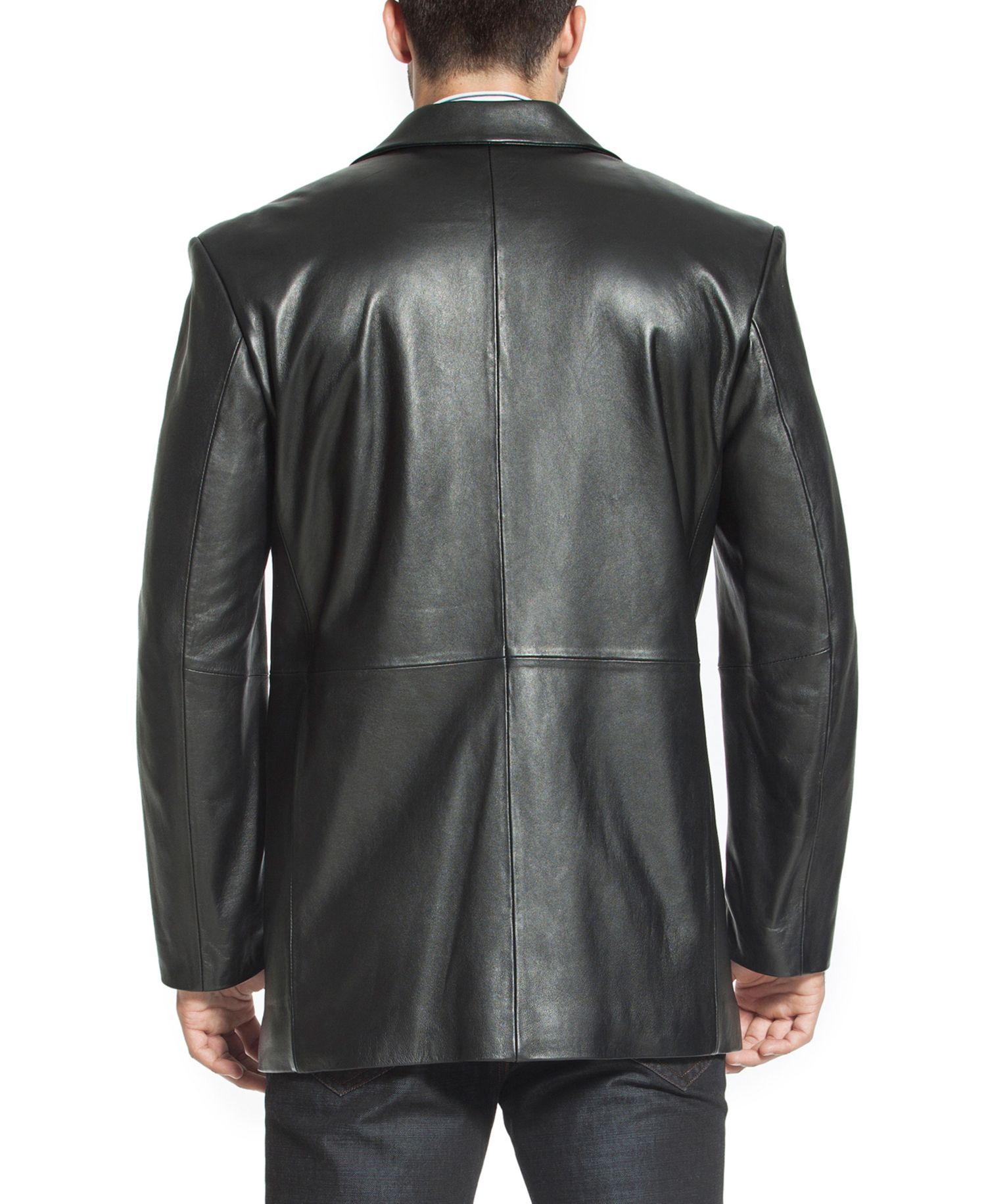 Tall One-Button Tuxedo Leather Blazer