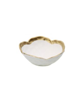Porcelain Flower Shaped Bowl with Gold-Tone Rim, 7" D