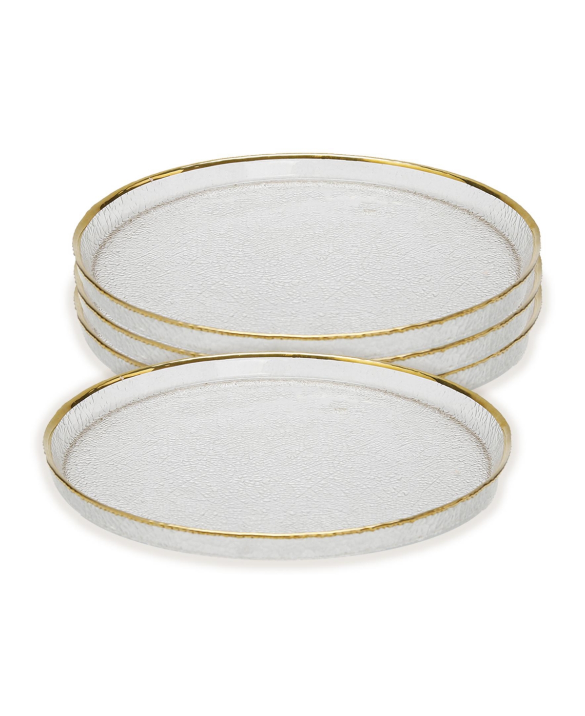 CLASSIC TOUCH PEBBLED GLASS DINNER PLATES RAISED RIM WITH BORDER, SET OF 4 