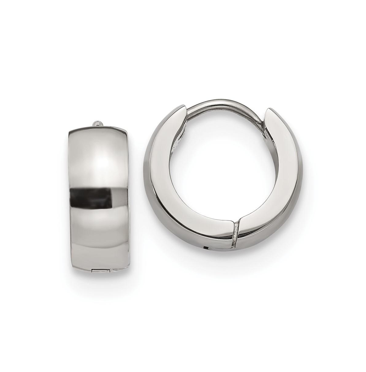 Stainless Steel Polished Hinged Hoop Earrings - Silver