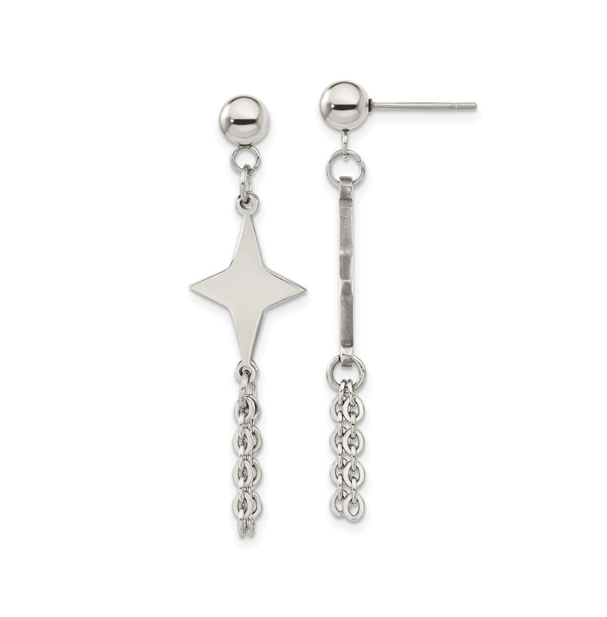 Stainless Steel Polished Starburst Dangle Earrings - Silver