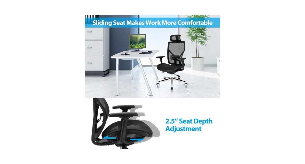 High-Back Mesh Executive Chair with Sliding Seat and Adjustable Lumbar Support