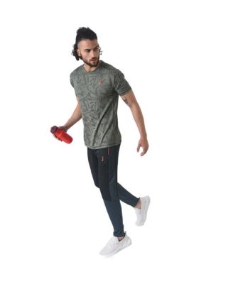 Men's Olive Green Abstract Active wear T-Shirt