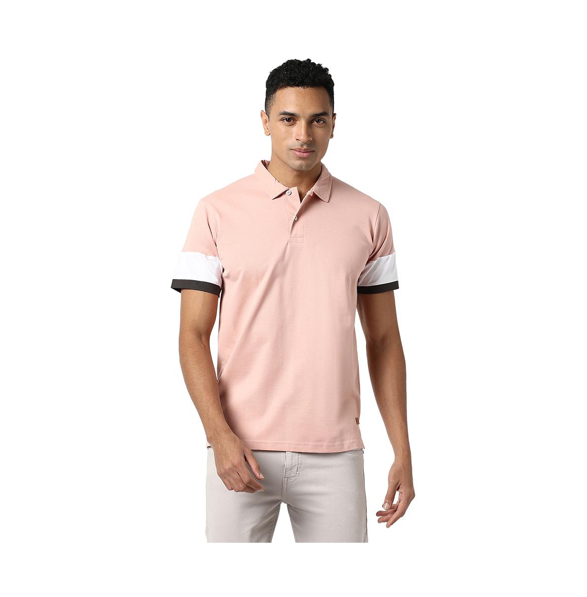 Men's Blush Pink Polo T-Shirt With Contrast Detail - Blush pink