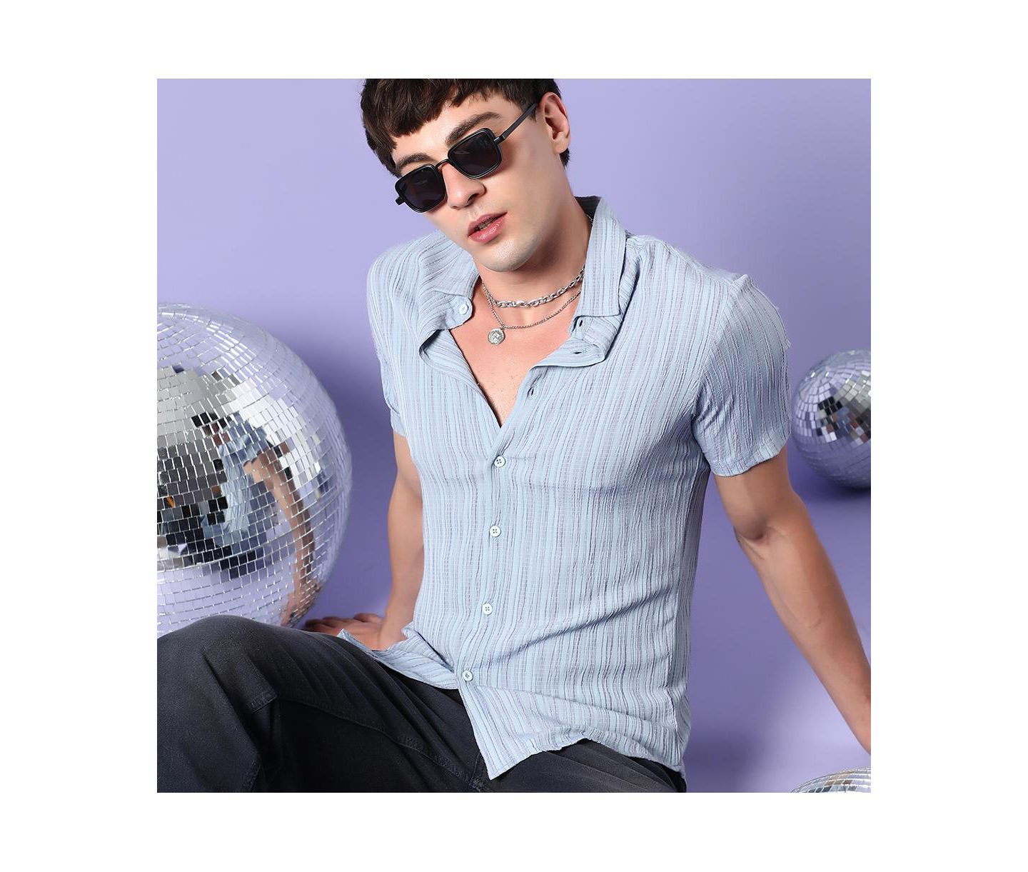 Мужская рубашка Cahoot Campus Sutra Light Blue Textured Regular Fit Casual, цвет: Светлый синий — фото 3