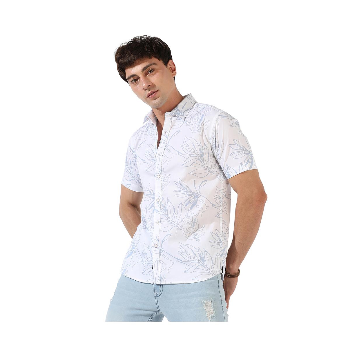 CAMPUS SUTRA MEN'S WHITE PRINTED REGULAR FIT CASUAL SHIRT