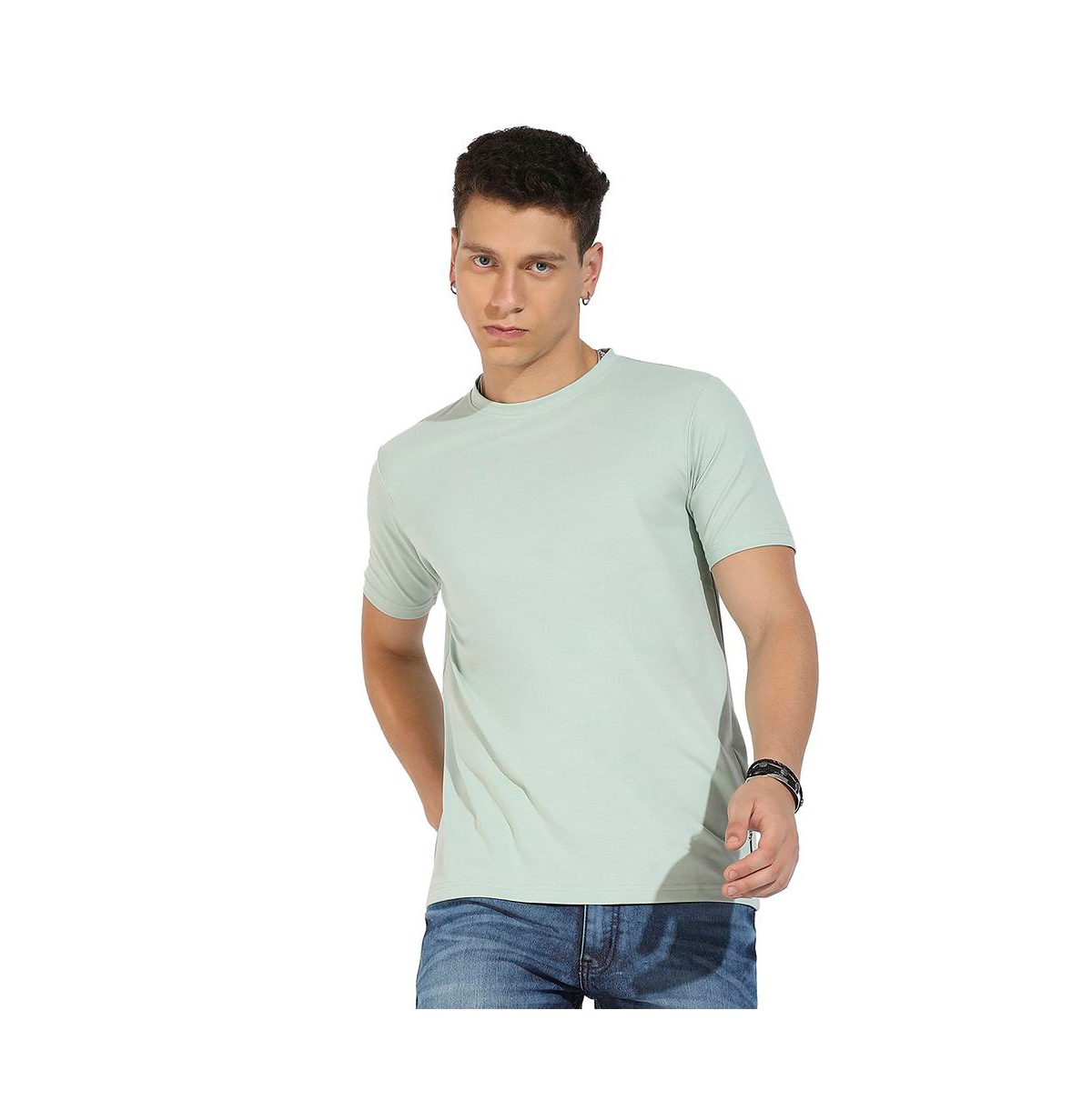 CAMPUS SUTRA MEN'S SAGE GREEN BASIC REGULAR FIT T-SHIRT