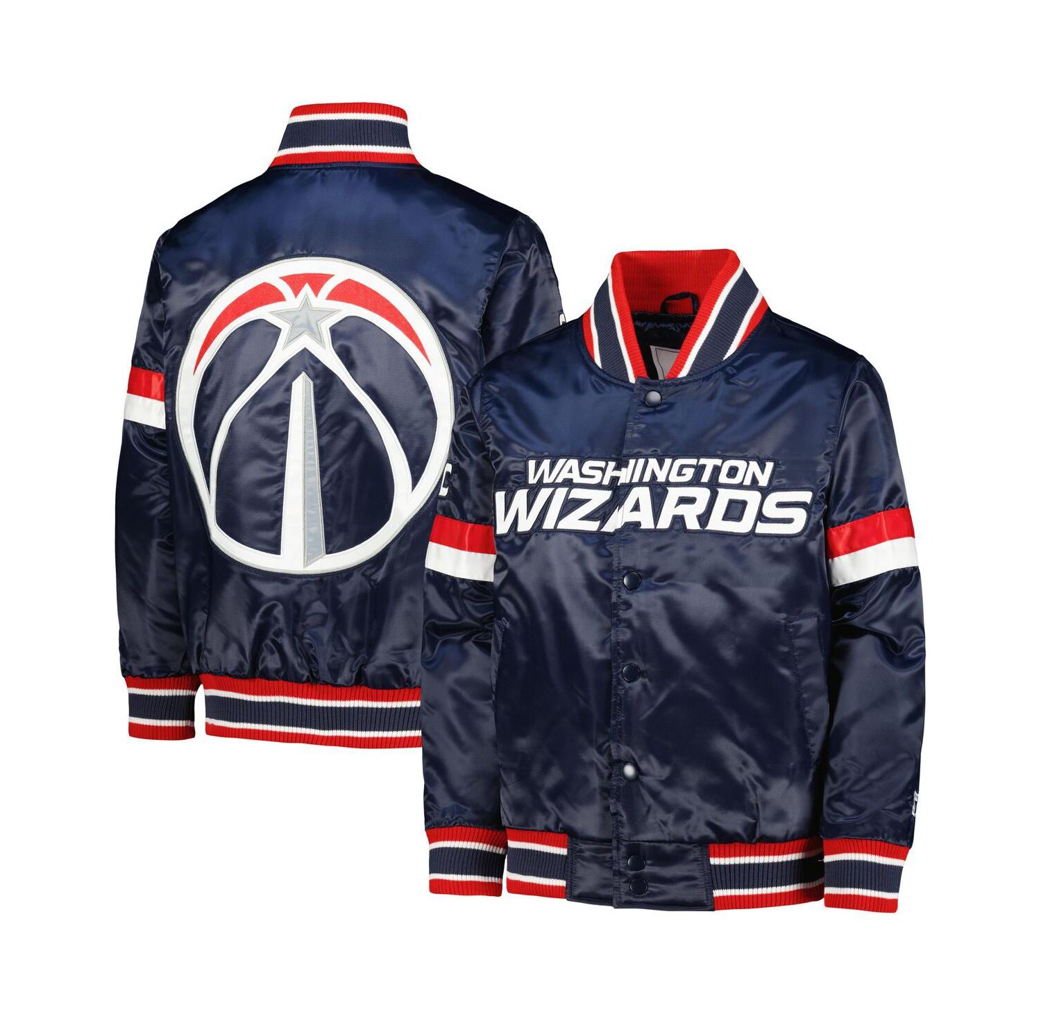Big Boys Navy Washington Wizards Home Game Varsity Satin Full-Snap Jacket