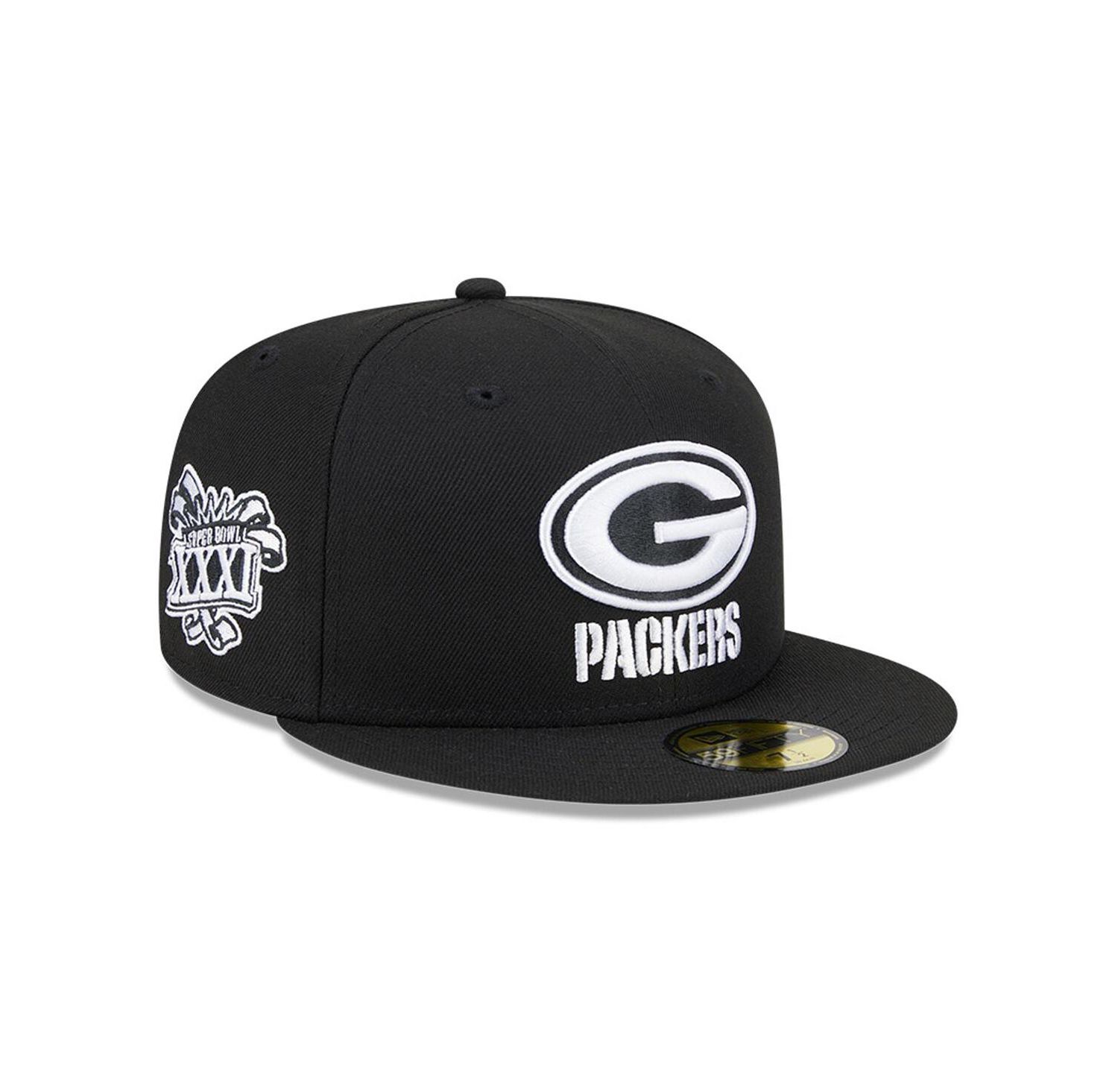 Men's Black Green Bay Packers Main Patch 59FIFTY Fitted Hat