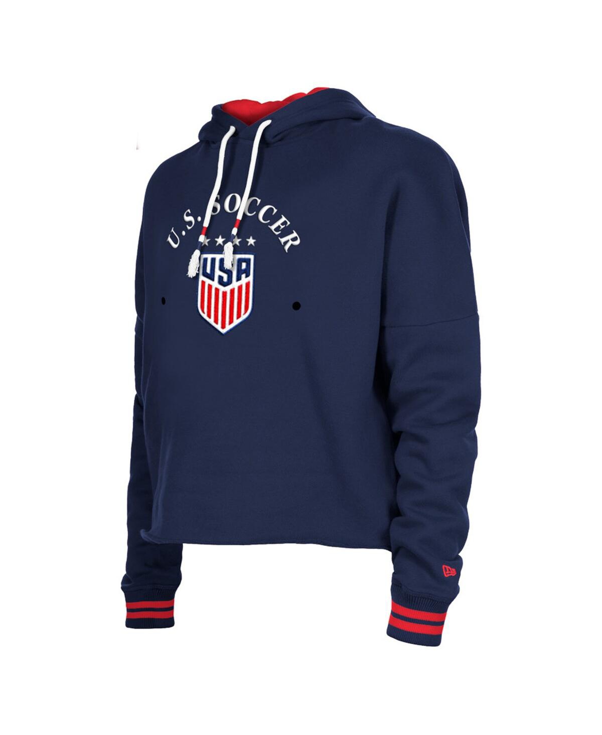 Women's 5th & Ocean by New EraUswnt Athleisure Cropped Fleece Pullover Hoodie - Navy