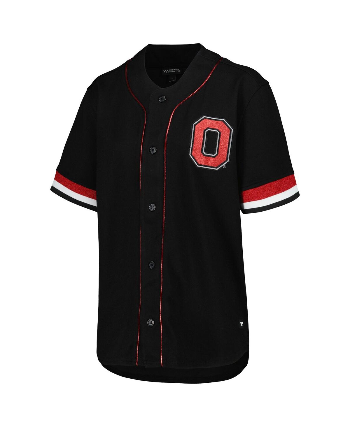 The Wild Collective Women's  Black Ohio State Buckeyes Button-up Baseball Shirt In Black