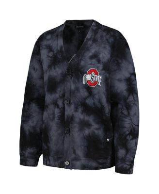 Women's Black Ohio State Buckeyes Jeweled Tie-Dye Button-Up V-Neck Sweater