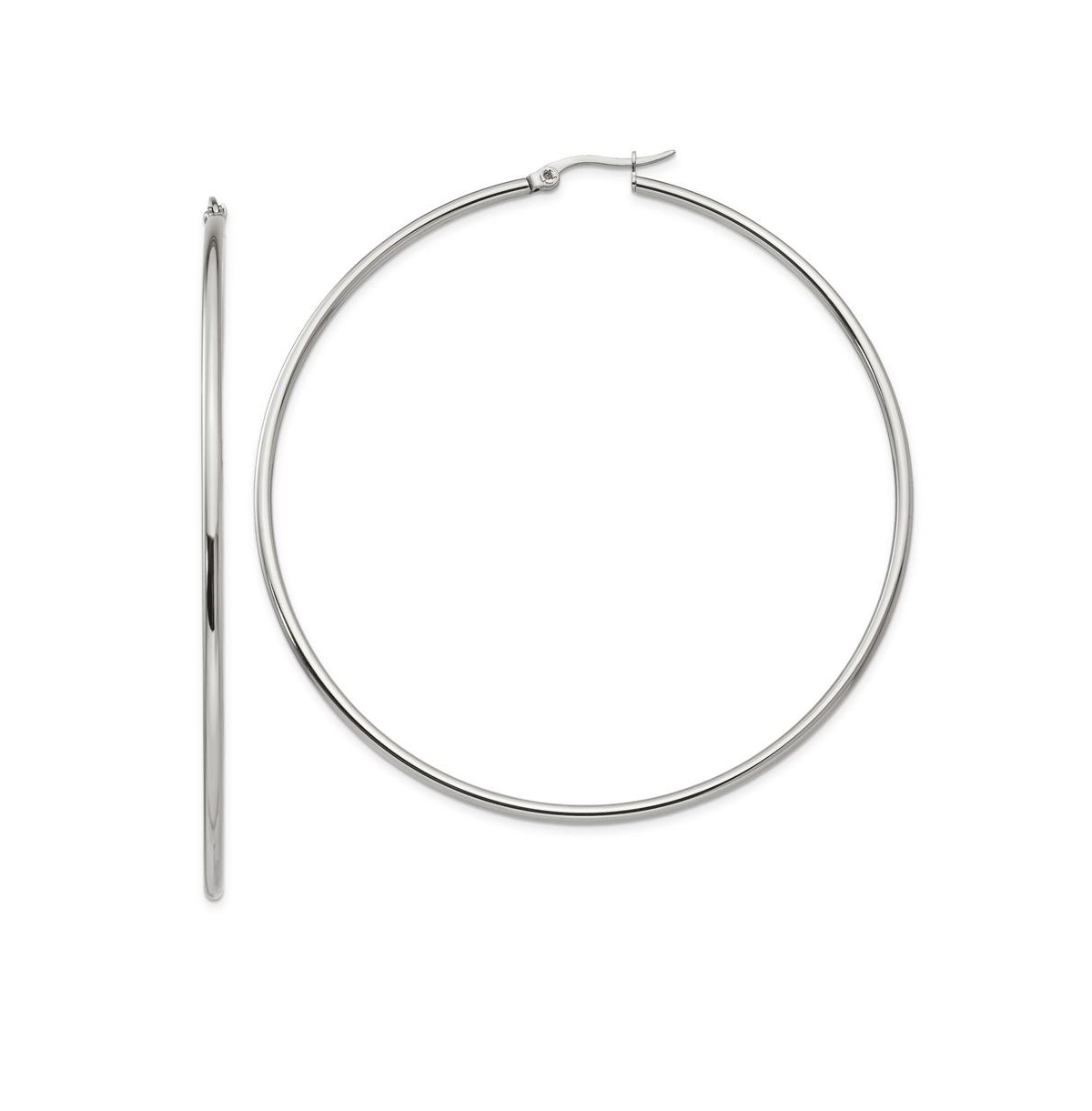 Stainless Steel Polished Diameter Hoop Earrings - Silver