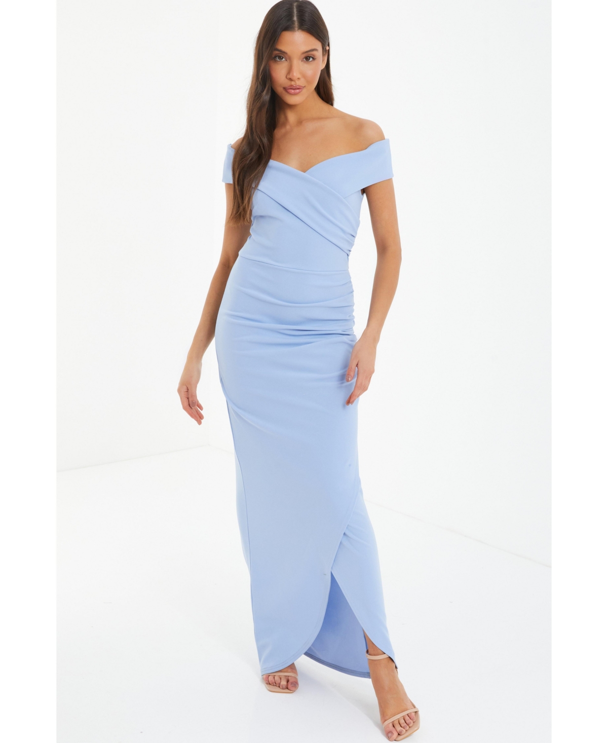 Women's Bardot High Slit Maxi Dress - Blue