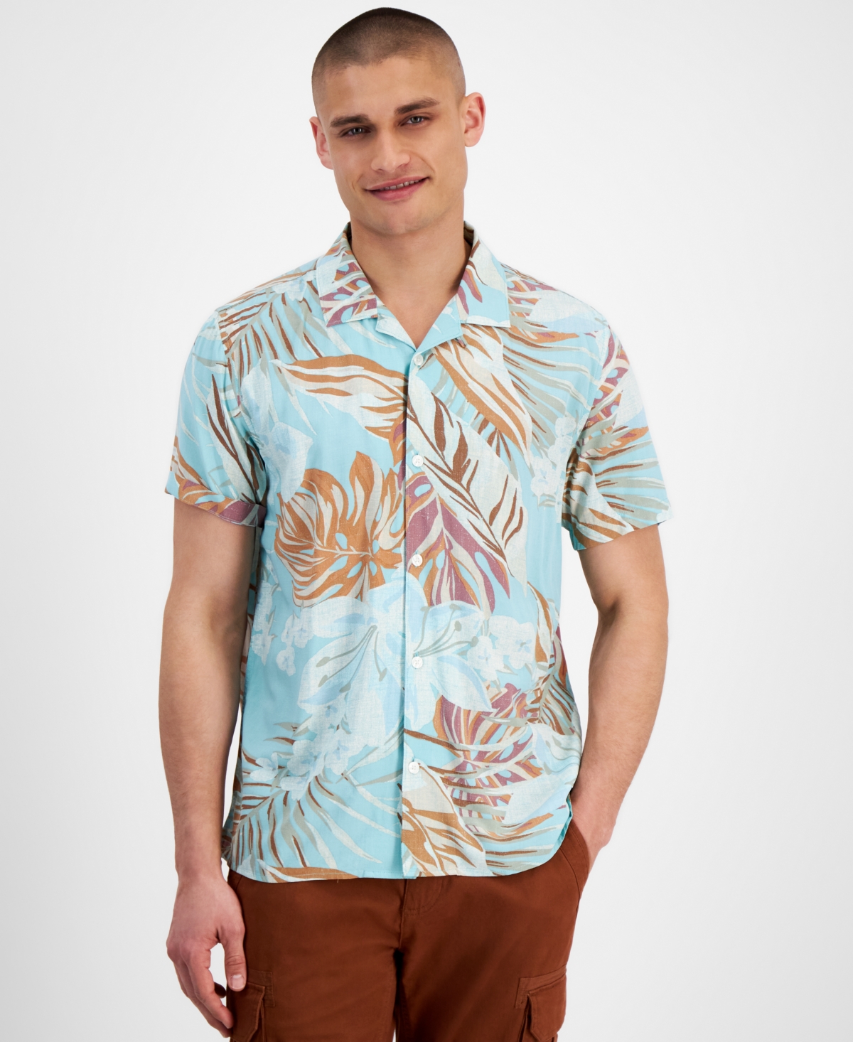 Shop Sun + Stone Men's Karl Regular-fit Printed Shirt, Created For Macy's In By The Sea