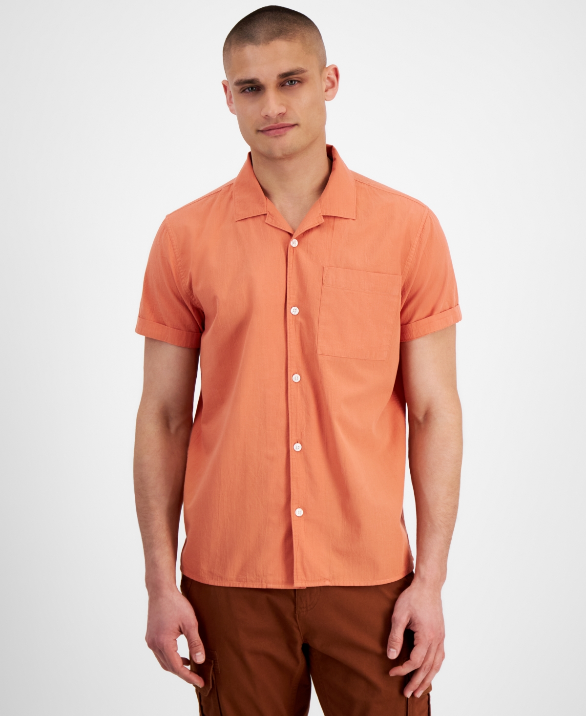 Shop Sun + Stone Men's Daniel Regular-fit Shirt, Created For Macy's In Spiced Peach
