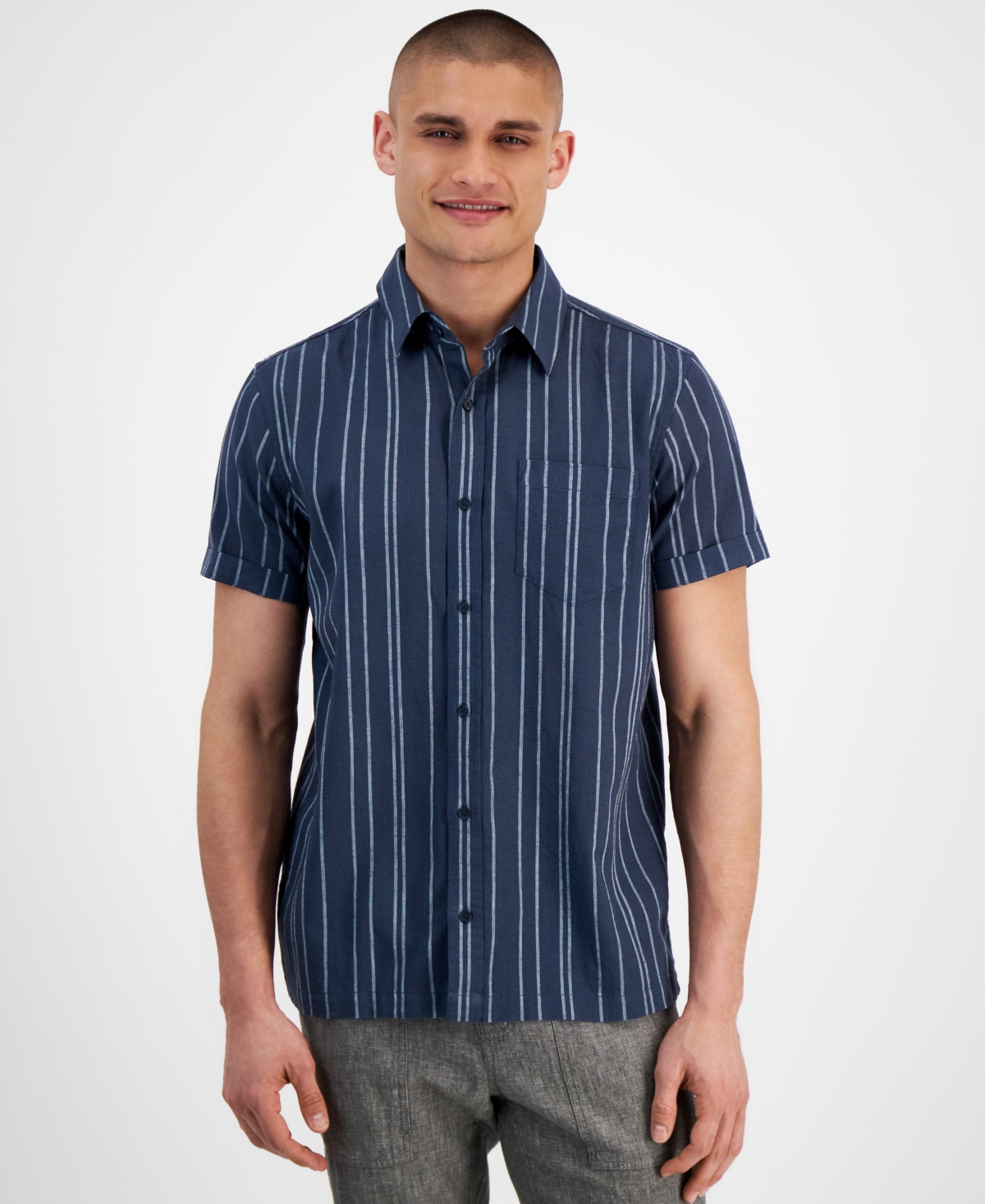 Shop Sun + Stone Men's Horacio Regular-fit Striped Shirt, Created For Macy's In Fin