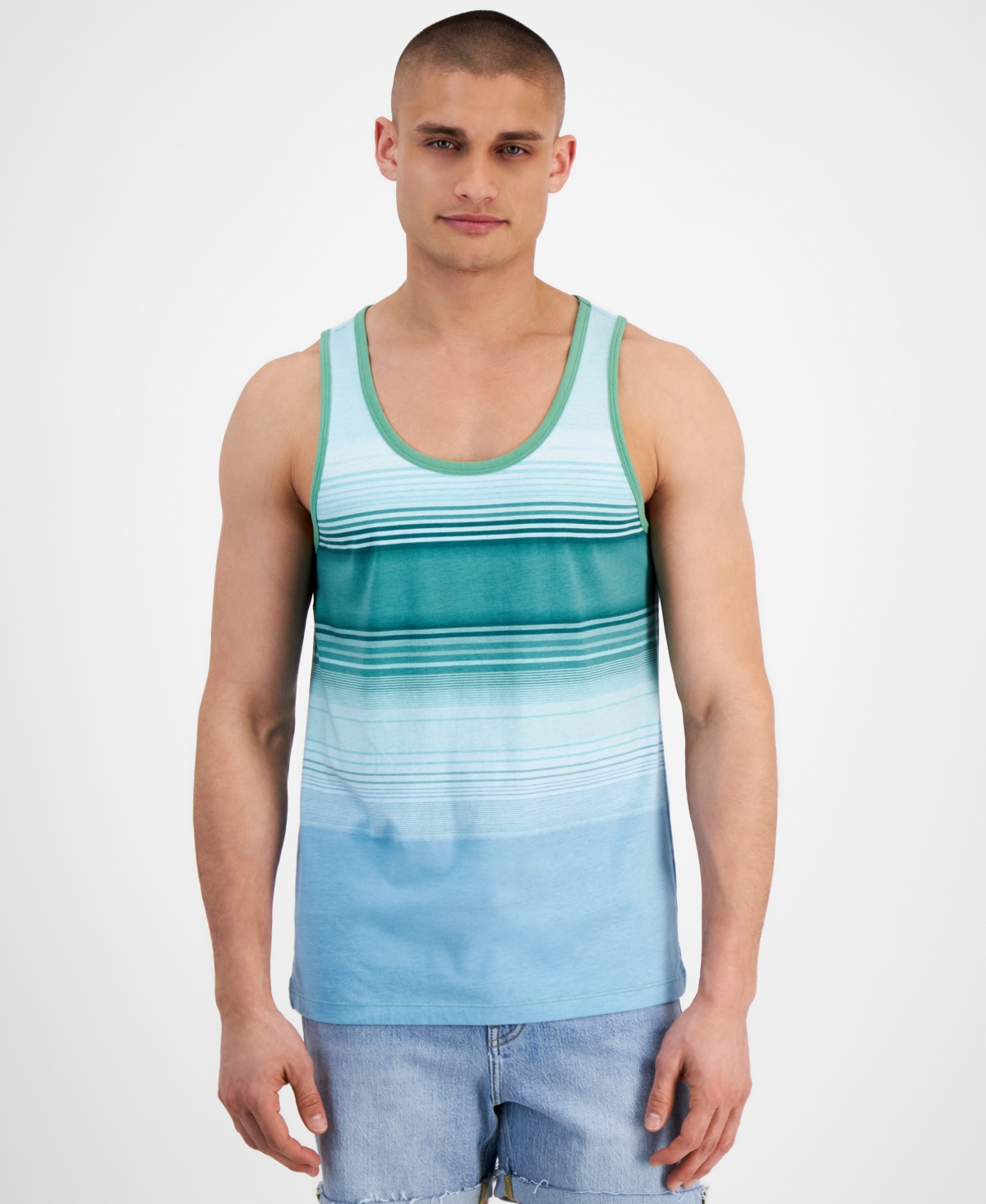 Men's Soft Striped Tank Top, Created for Macy's - Green Mist