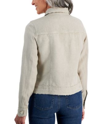 Petite 100% Linen Frayed-Edge Jacket, Created for Macy's
