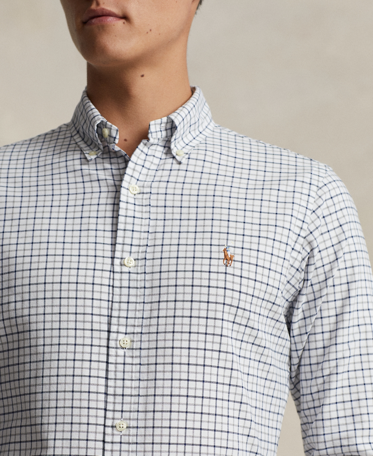 Shop Polo Ralph Lauren Men's Classic-fit Tattersall Oxford Shirt In Grey Heather,white