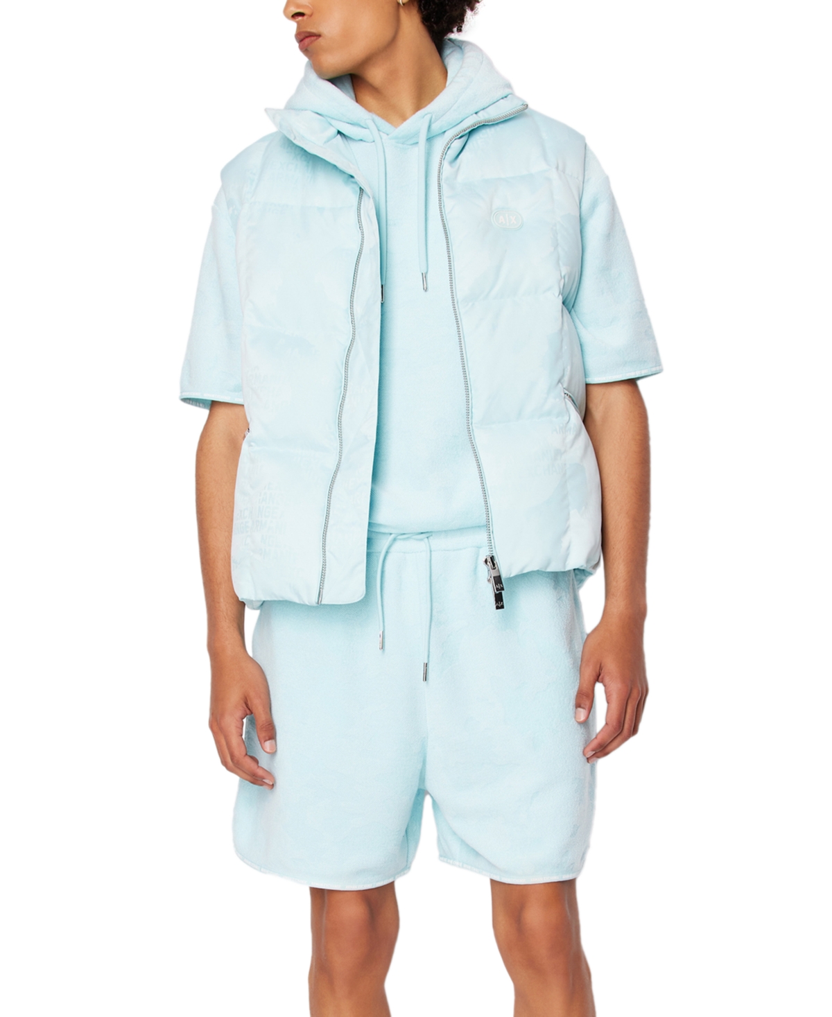 A|X Armani Exchange Men's Camo Printed Zip Front Puffer Vest