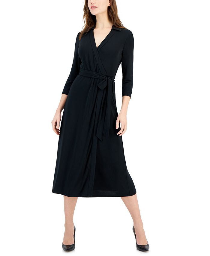 Anne Klein Women's Faux-Wrap Collared Midi Dress - Macy's