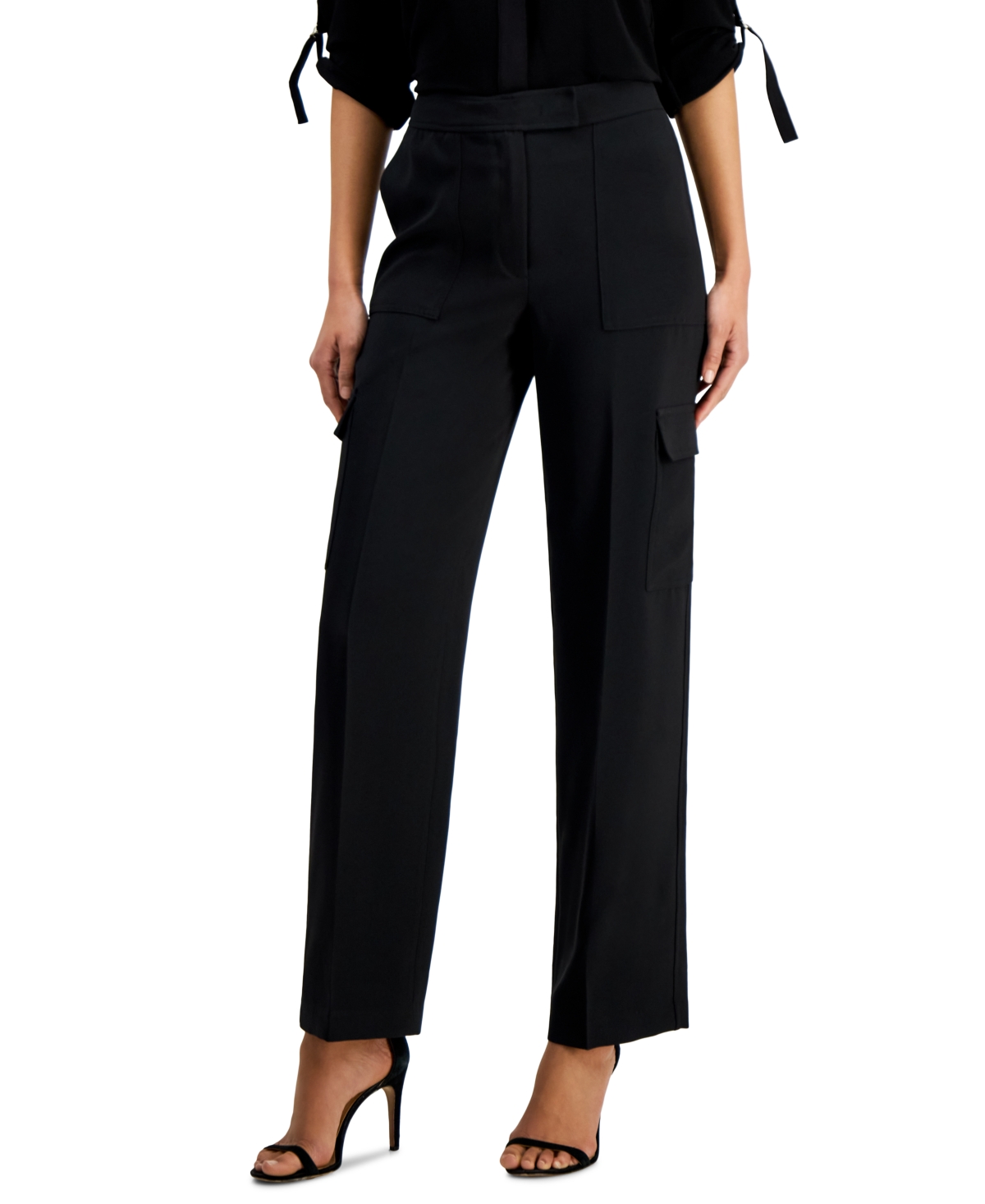 Shop Anne Klein Women's Tab-waist Cargo Trousers In Anne Black
