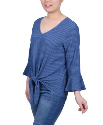 Petite 3/4 Bell Sleeve Textured Knit Top