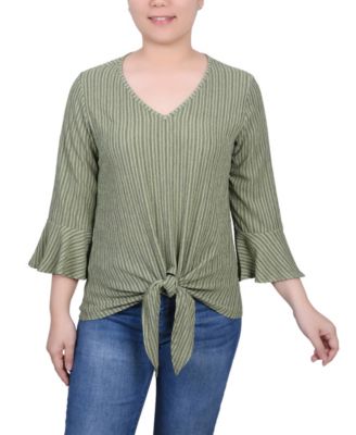 Petite 3/4 Bell Sleeve Textured Knit Top