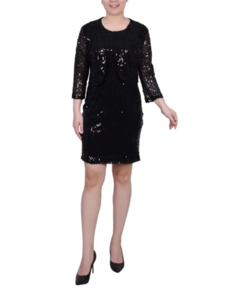 Petite Sequined Bolero Jacket and Dress Set, 2 Piece - Black