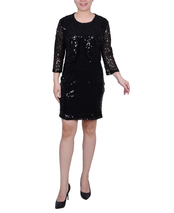 NY Collection Petite Sequined Bolero Jacket and Dress Set 2 Piece