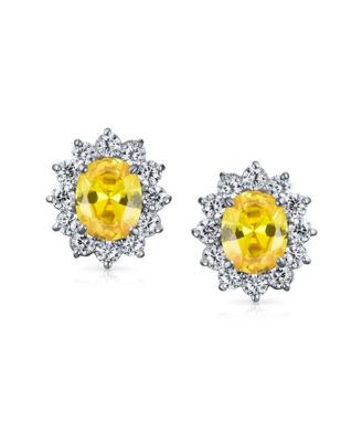 Classic Cubic Zirconia CZ Halo Crown Oval Stud Clip On Earrings Non Pierced Ears