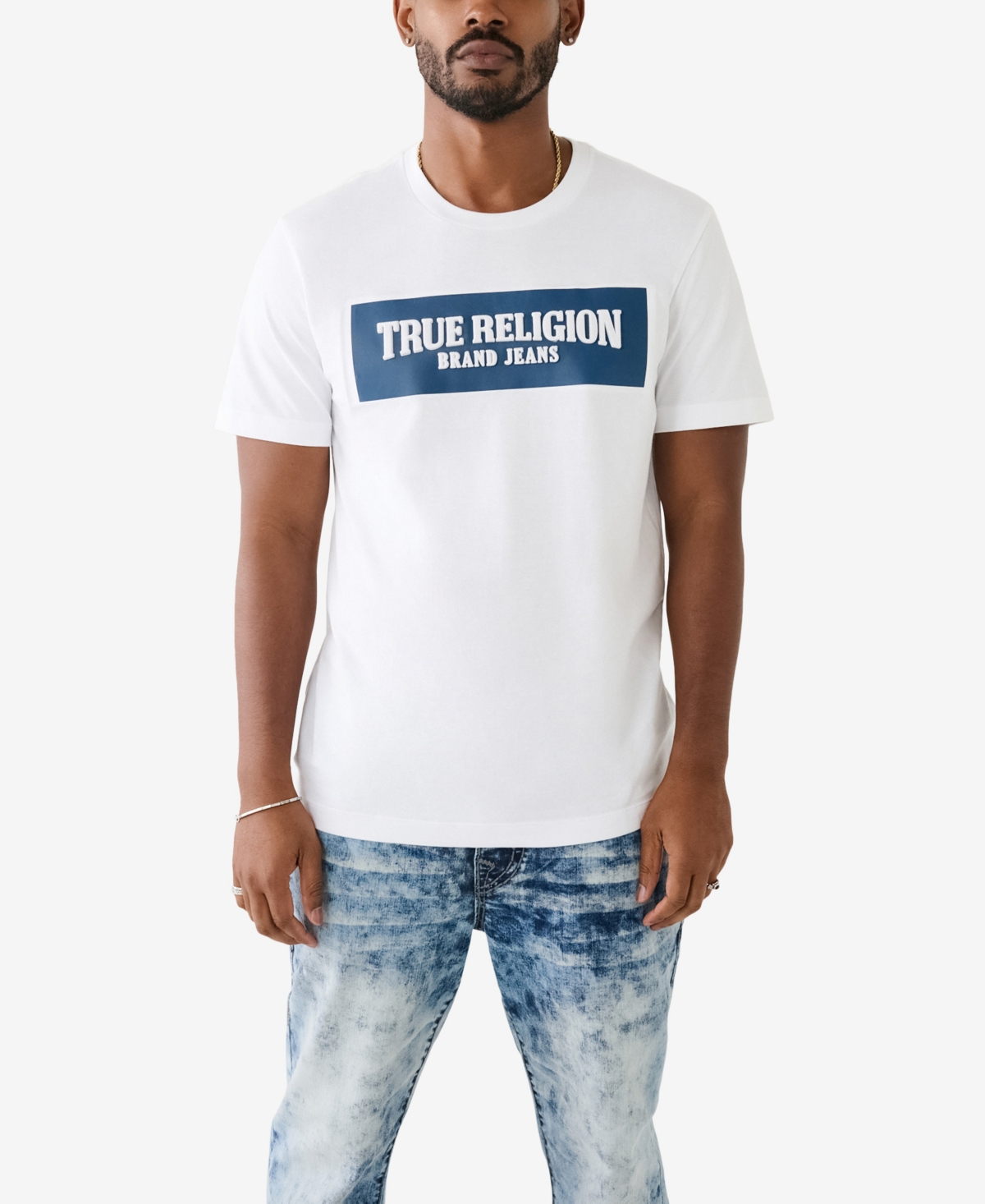 True Religion Men's Short Sleeves Embossed Arch T-shirt In Optic White