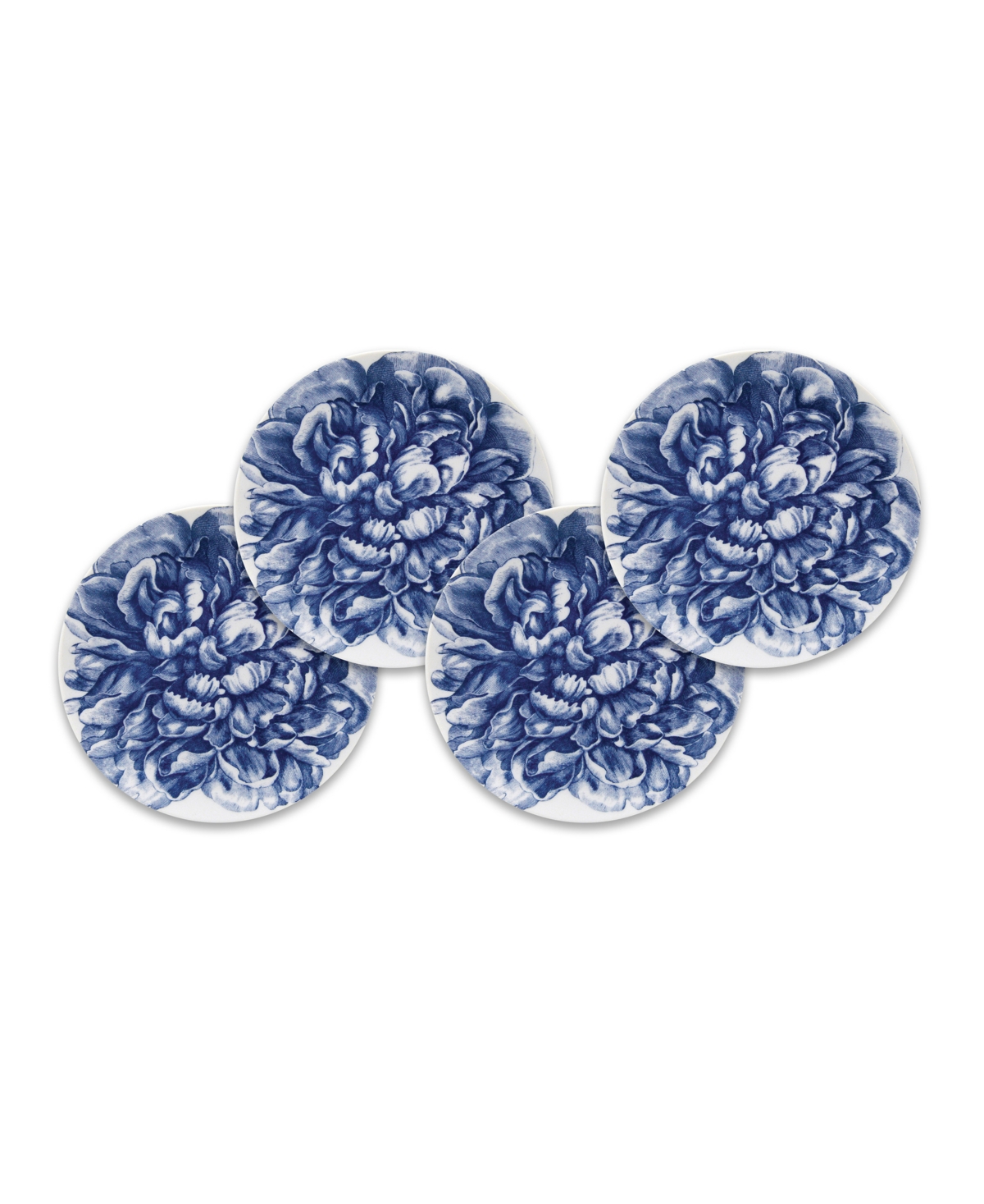 Peony Canape Plate, Set of 4 - Blue on White