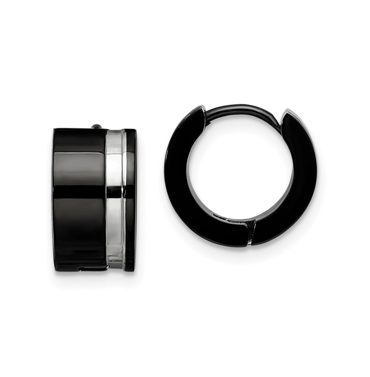 Stainless Steel Polished Black Ip-plated Hinged Hoop Earrings - Black