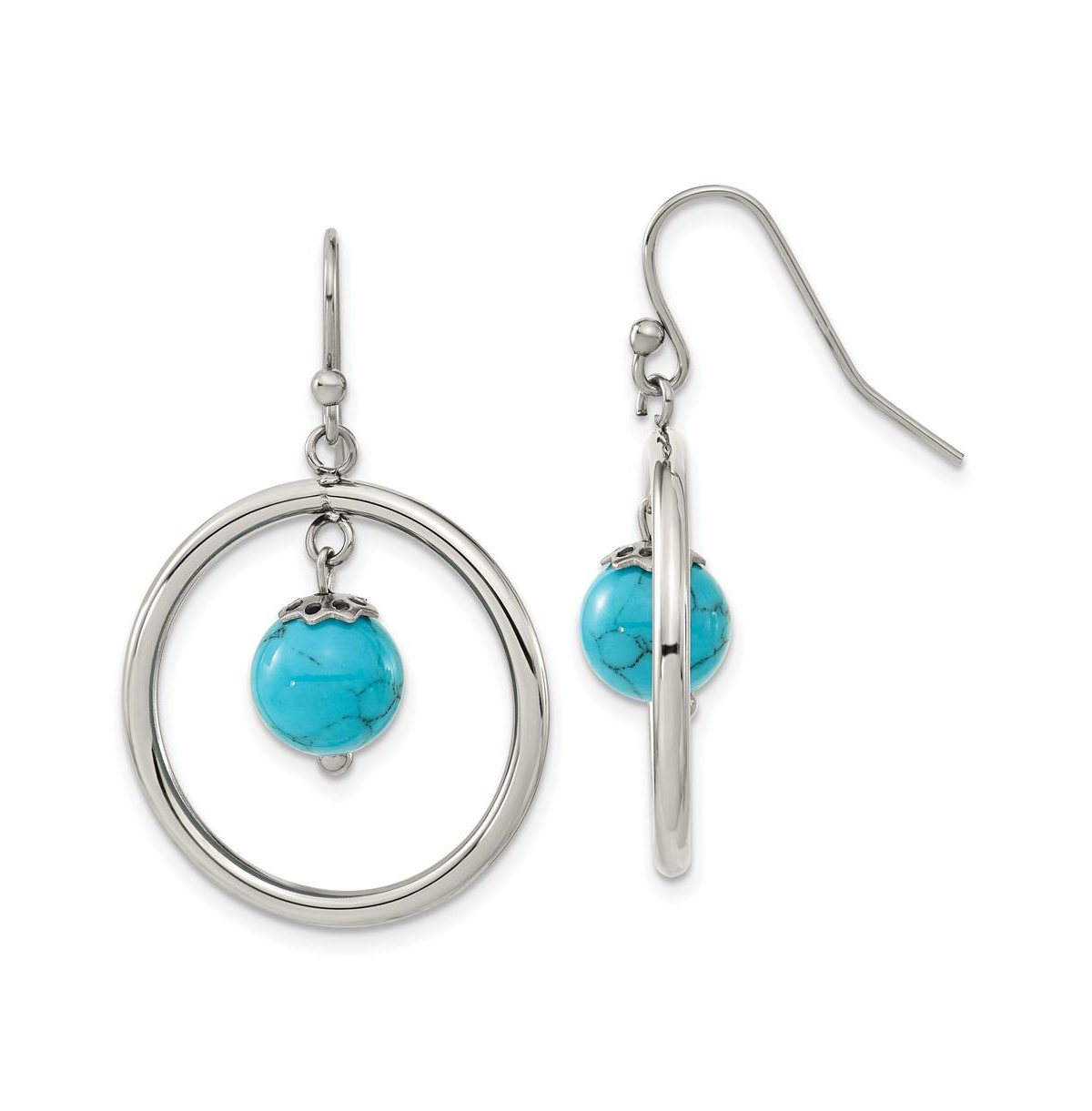 Stainless Steel Polished Synthetic Turquoise Dangle Earrings - Silver