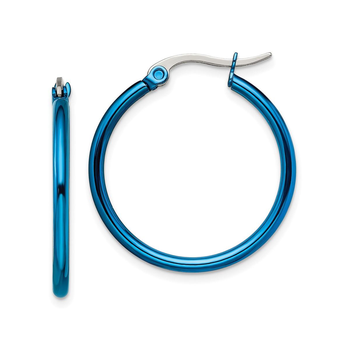 Stainless Steel Polished Blue plated Hoop Earrings - Blue