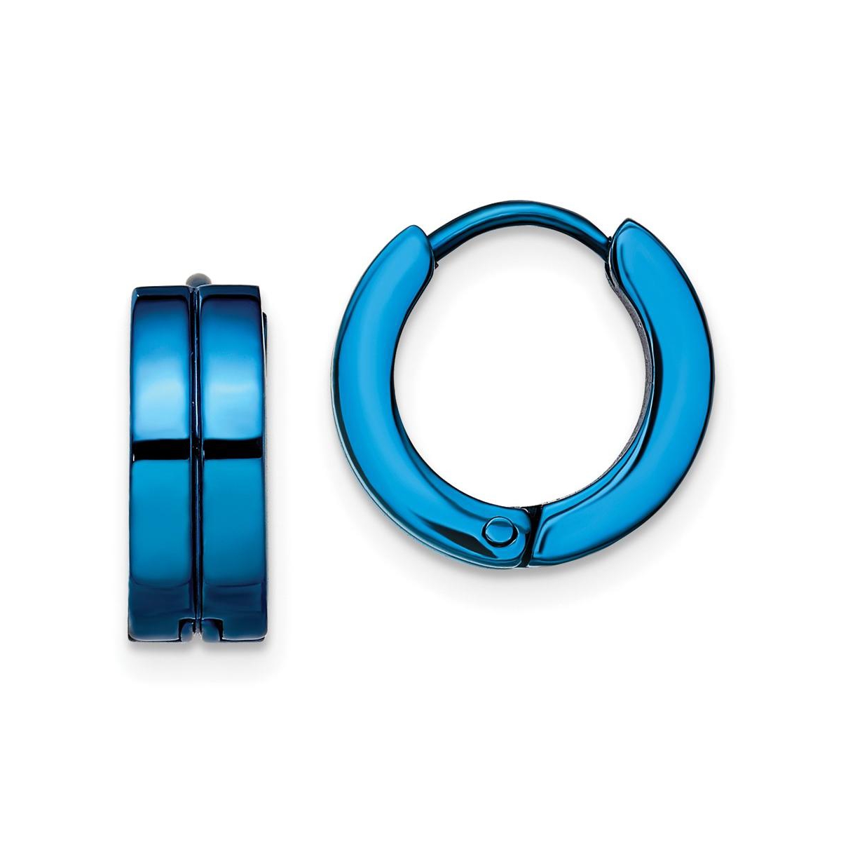 Stainless Steel Polished Blue plated Hinged Hoop Earrings - Blue