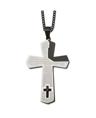 H&J Jewelry Men's 30-Inch Stainless Steel Cuban Curb Chain Necklace With Cross Pendant – Black Ion Plated, No Stone