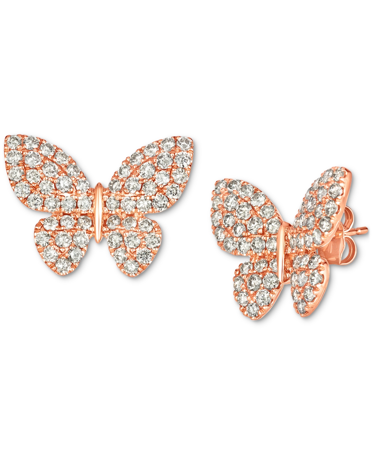 Nude Diamond Butterfly Stud Earrings (2 ct. t.w.) in 14k Rose Gold - K Strawberry Gold Earrings