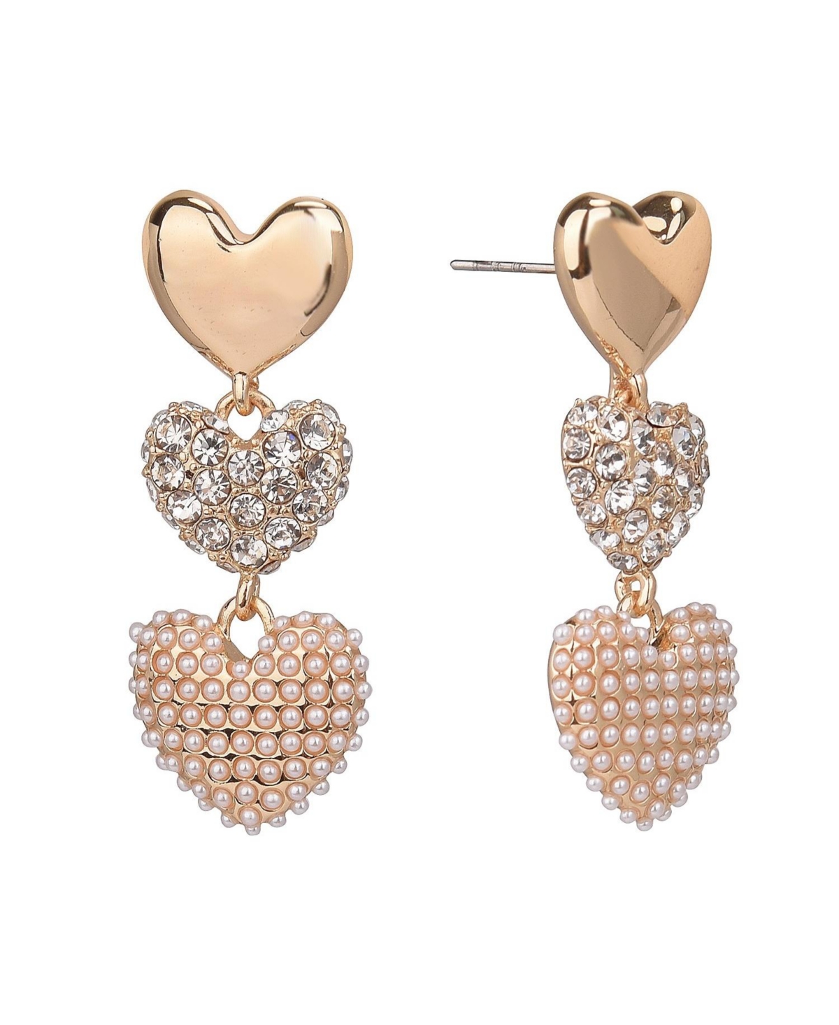 Gold Tone Heart Linear Earrings - Gold