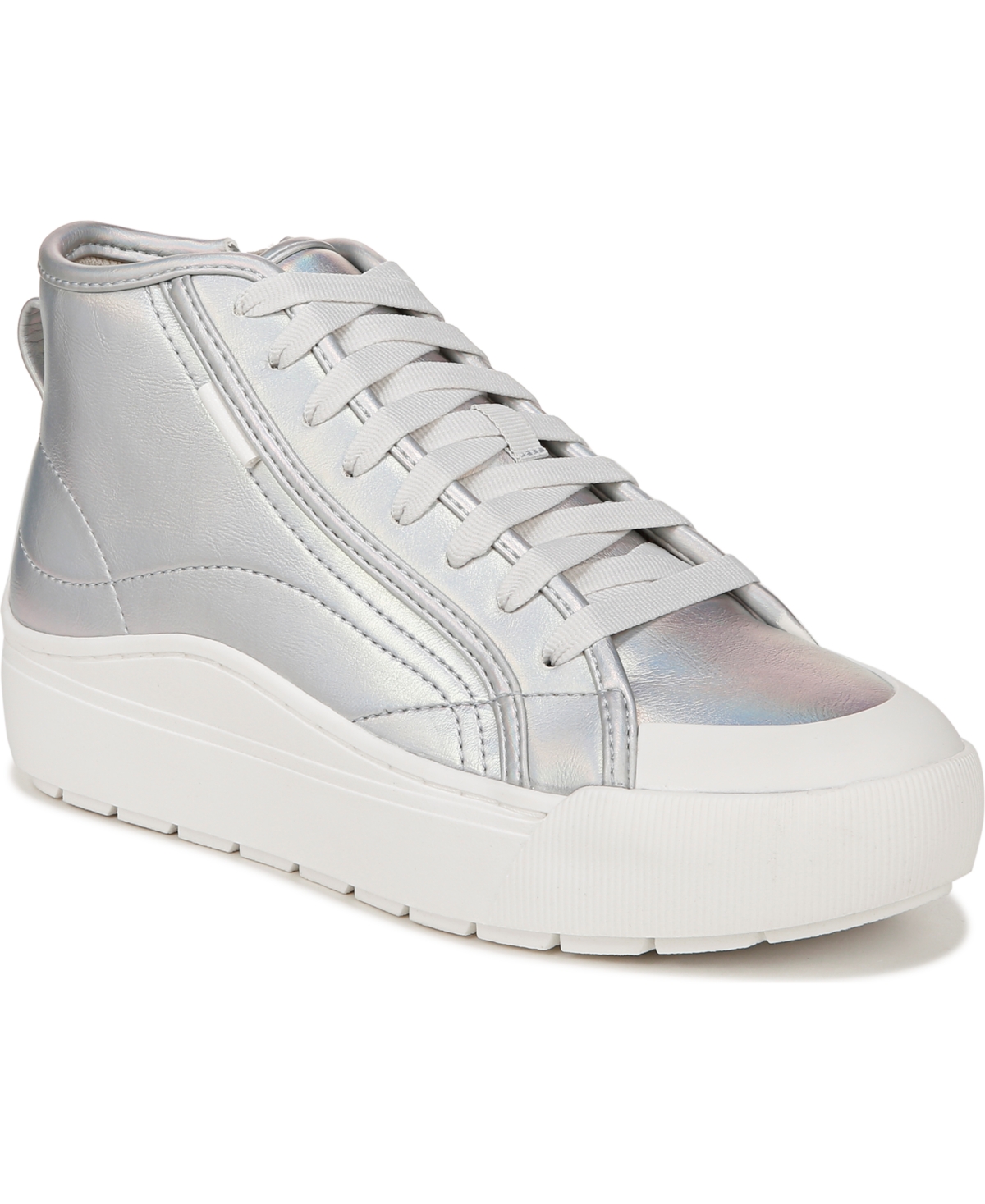 Shop Dr. Scholl's Women's Time Off Hi2 Platform Sneakers In Metallic Silver Faux Leather