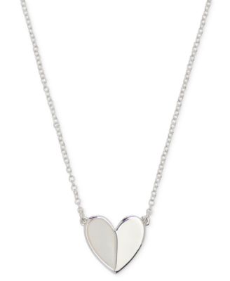 Lucky Brand - Silver-Tone Mother-of-Pearl Heart Pendant Necklace, 16" + 3" extender