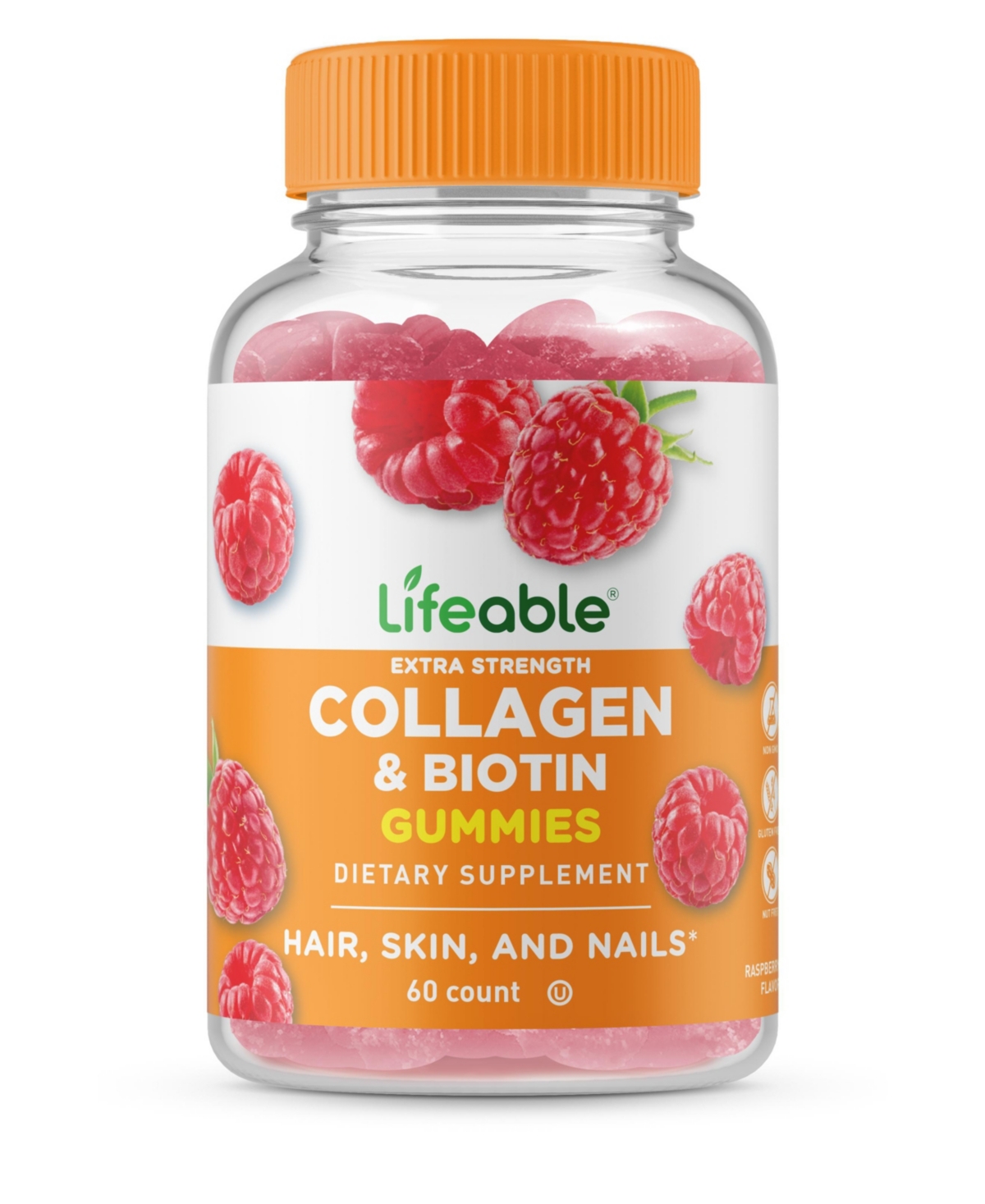 Collagen peptides 100mg with Biotin 10,000mcg Gummies - Hair Skin And Nails Growth - Great Tasting Dietary Supplement Vitamins - 60 Gummies -