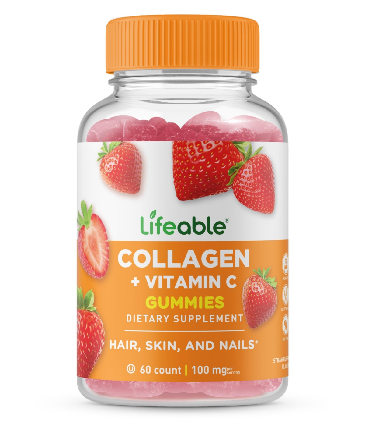 Collagen Peptides 100 mg with Vitamin C Gummies - Hair Skin And Nails Growth - Great Tasting, Dietary Supplement Vitamins - 60 Gummies - Open