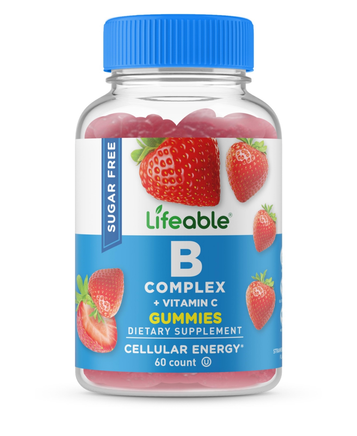 Sugar Free Vitamin B Complex with Vitamin C Gummies - Energy, Nervous System - Great Tasting, Dietary Supplement Vitamins - 60 Gummies - Open