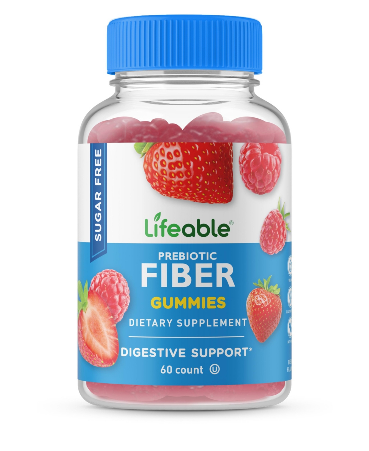 Sugar Free Prebiotics Fiber 4g Gummies - Digestive System - Great Tasting Natural Flavor, Dietary Supplement Vitamins - 60 Gummies - Open Mis