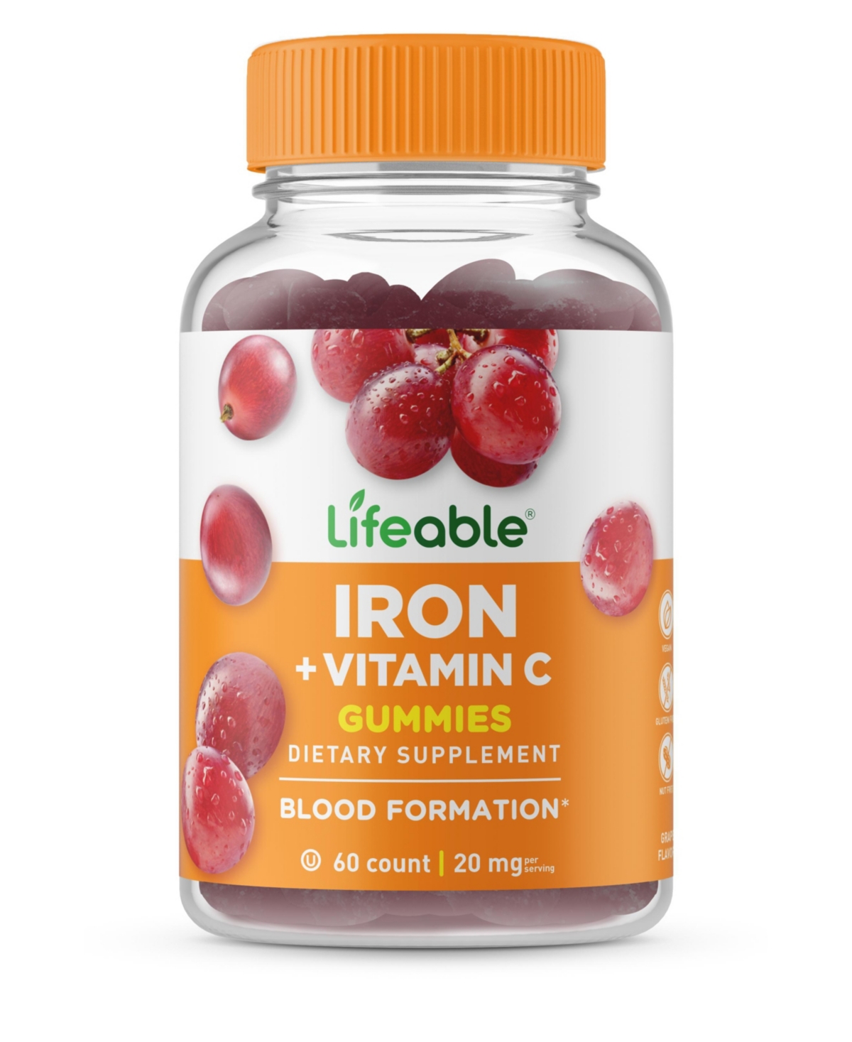 Iron 20 mg with Vitamin C Gummies - Healthy Iron Levels - Great Tasting Natural Flavor, Dietary Supplement Vitamins - 60 Gummies - Open Misce