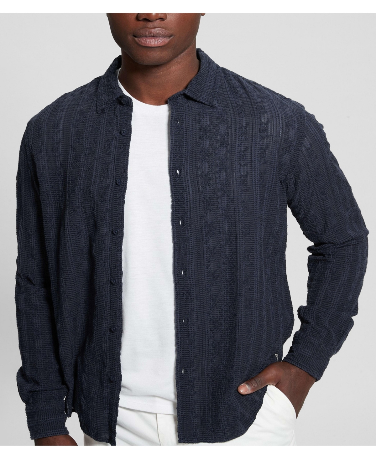 Guess Men's Indio Embroidery Long Sleeve Shirt In Blue